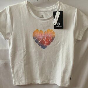 CONVERSE Rainbow Heart Graphic Tee in White Sz LARGE